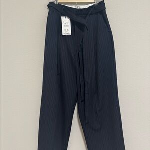 Zara Navy Pinstripe Wide Leg Pants